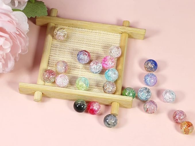 10mm Crackle Glass Beads for Jewelry Making 600pcs Assorted Panited Handcrafted Round Beads for Bracelet Lampwork Smooth Loose Beads Spacer Necklace Earring & DIY Crafts Beads Supplies
