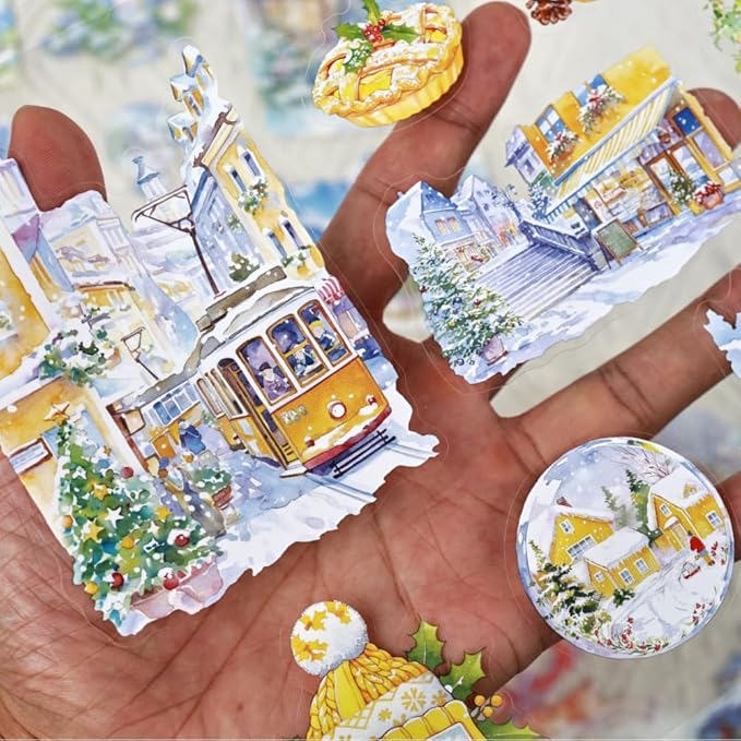 Transparent PET Winter Landscape Sticker Book for Journaling, 20 Sheets Large Pre-Cut Scenery Stickers for Scrapbooking Supplies, Collage Decorative, 9.25 x 6.58 inches