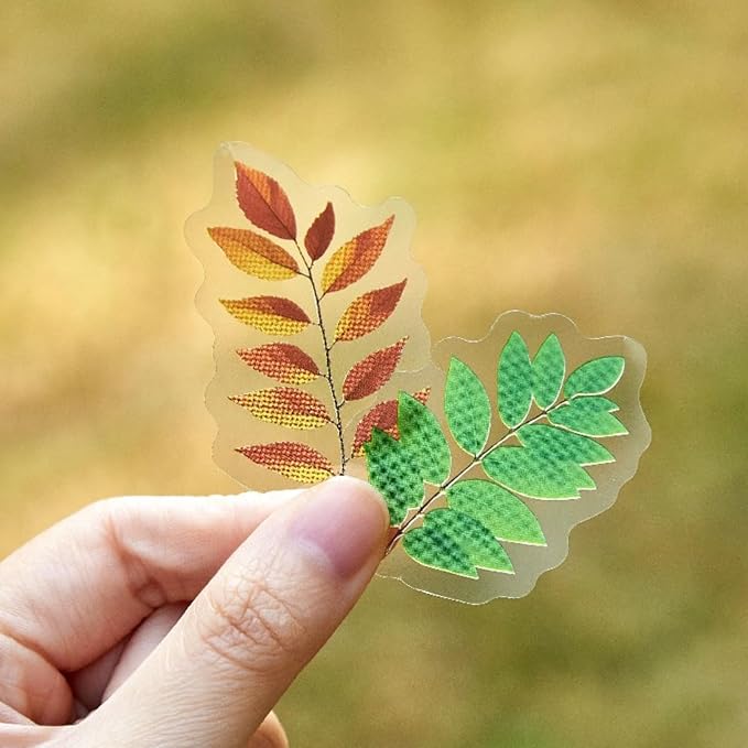 Doukado 240 Pieces Botanical Leaf-Themed Landscape PET Sticker, Waterproof Transparent Natural Leaf Stickers for Scrapbooking, Journaling, Creative Journal Supplies and DIY Crafts