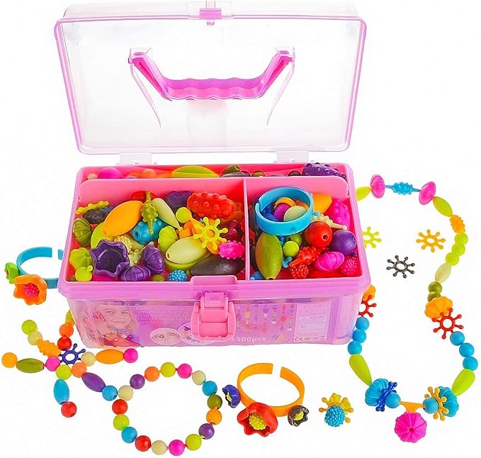 gili pop beads - jewelry making kit for 3 4 5 6 7 8 year old little girls - arts and crafts toys for kids age 4yr-8yr - necklace bracelet creativity snap set top best christmas birthday gifts (500pcs)