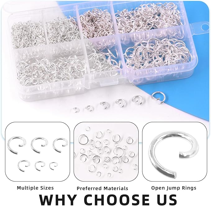 Glarks 1403Pcs 10mm 5mm 4mm 7mm 8mm Open Jump Rings Kit, Iron Round Ring Connectors Nickel Free Sliver O Rings for Jewelry Making Connectors and Necklace Repair