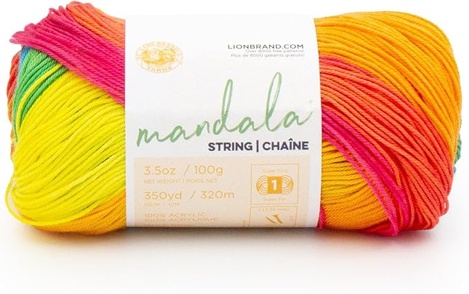 Lion Brand Yarn Mandala String, Fingering Yarn for Knitting and Crochet, Pop, 1 Pack
