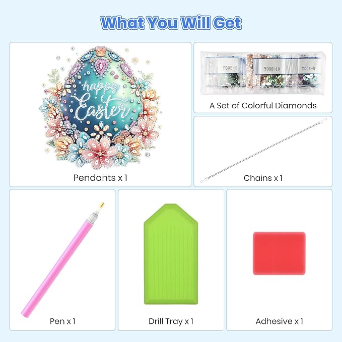 MOGTAA Easter Egg Diamond Art Hanging Kits for Adults Beginners, Flowers Diamond Art Suncatchers, 5D Special Shape Diamond Painting Window Pendant Kit for Home Garden Wall Decor