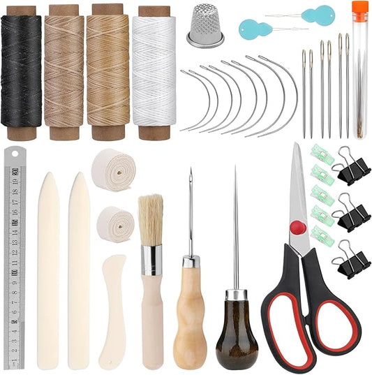 41 Pcs Book Binding Kits 3 Pcs Bone Folder Paper Creaser Paper Folding Tool Book Binding Starter Tools Kit with Binding Ribbon Brush Waxed Thread, Awl for Bookbinding