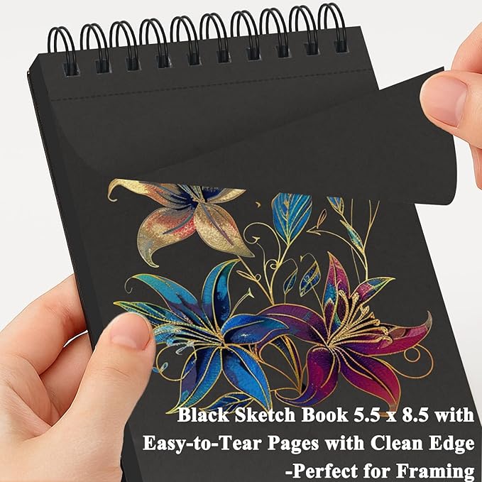 Fuxi Black Paper Sketchbook, 2-Pack - 5.5" x 8.5" | 90lb/150gsm Black Sketch Paper, 50 Sheets Per Pad