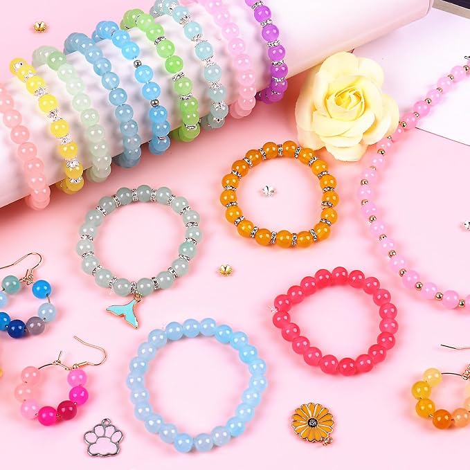Wuollgess 1700Pcs 8mm Glass Beads for Bracelet Making Kit, 48 Colors Crystal Round Beads for Jewelry Making DIY Crafts Gifts Set for Teens Adults Beginners, 2 Box