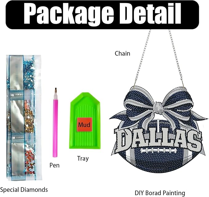 Rertcioph Football Diamond Art Hanging Kit for Adults, DIY Acrylic 5D Diamond Painting Hanging Ornament for Dallas Home Wall Decor and Gift