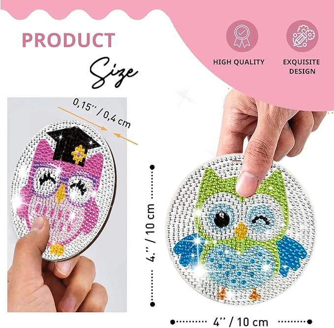 6 Pcs Owls Shaped Diamond Painting Kits, Diamond Painting Kits with Holder Owls, Diamond Art Coasters for Beginners Adults - Perfect Art Craft Supplies Gift!… (Owls 2)