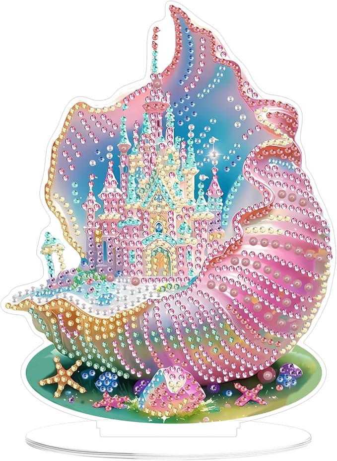 RYMILIE Diamond Art Kits for Adults,DIY Tabletop Diamond Art Painting Kit,Special Shaped Rhinestone Desk Placement Ornament,Home Stand Up Gem Painting Craft Kit,Double Sided（Conch Castle）