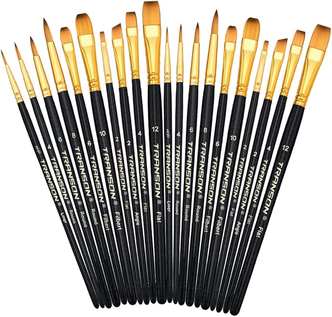 Transon 20pcs Art Painting Brush Set for Acrylic Watercolor Gouache Hobby Craft Face Painting Black