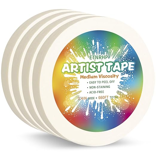 4 Packs White Art Tape Medium Tack Artist Masking Tape Paper Acid Free Tape Watercolor Painters Tape Artists Tape for Drafting Art Watercolor Painting Canvas Framing, 0.4 inch Wide 660FT Long