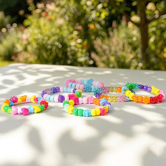 Rainbow Pony Beads Mix 1000pcs Easter Basket Stuffers, Hearts Flowers Stars Butterflies Assorted Bead Charms Set, Colorful Craft Beads for Bracelets Jewelry Making DIY Art Projects