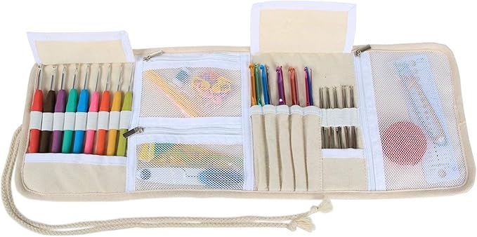 Teamoy Crochet Hook Case, Roll Bag Holder Organizer for Various Crochet Needles and Knitting Accessories, Plum Flowers