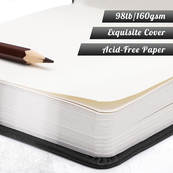 Hardcover Pocket Sketchbook, 5" x 5" Square Mini Sketchbook, 98lb/160gsm Heavyweight Tiny Sketch Book, 80 Sheets Small Travel Drawing Journal for Adults, Artist, Ideal for Gift (Black)