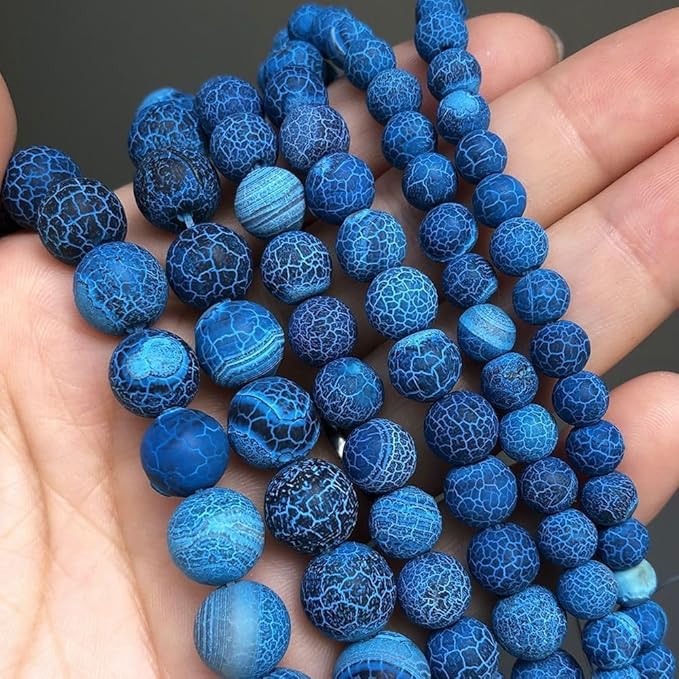 Stone Beads, 60pcs Matte Blue Frosted Agate, 6mm Round Loose Beads for Jewelry Making, Bracelets, with Bag, String & Card