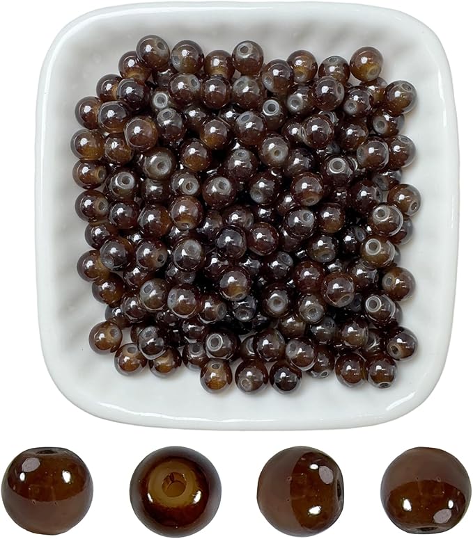 6mm Round Glass Beads for Jewelry Making, 900Pcs Glass Seed Beads for Bracelets, DIY Crafts (Brown)