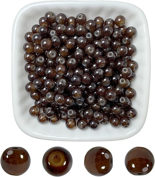 6mm Round Glass Beads for Jewelry Making, 900Pcs Glass Seed Beads for Bracelets, DIY Crafts (Brown)