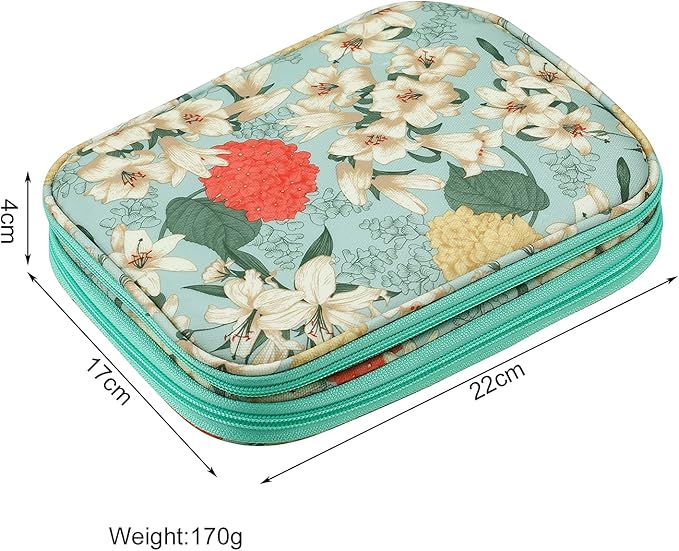 Knitting Needles Case Crochet Hooks Organizer Zipper Bag, Portable Travel Storage Pouch for Circular Knitting Needles, Crochet Hooks, Sewing Tools (Green Lily)