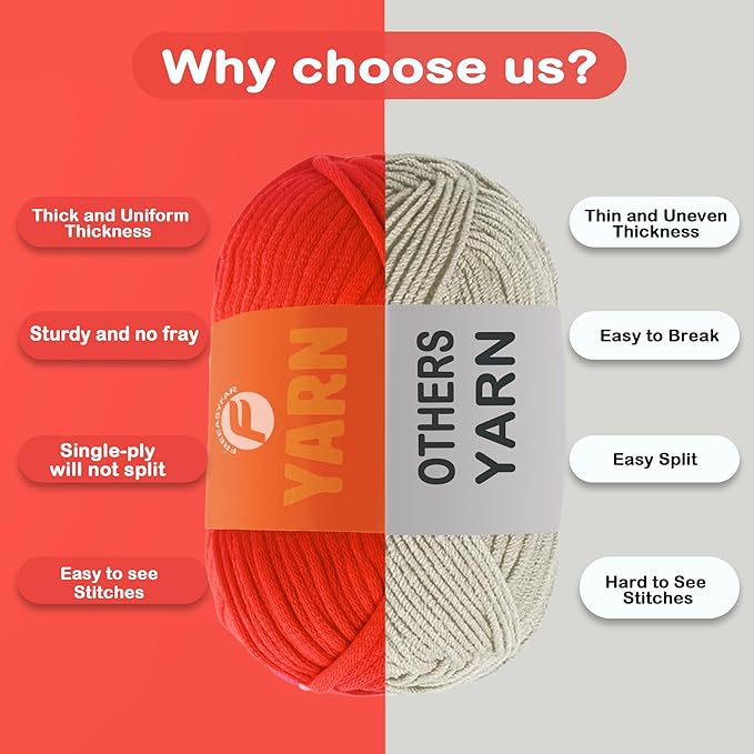 3.5Oz/120yds Red Beginner Easy Yarn for Crocheting and Knitting;Worsted-Weight Medium #4;Cotton Blend Yarn for Beginners Amigurumi DIY(Red, 1 Skein)