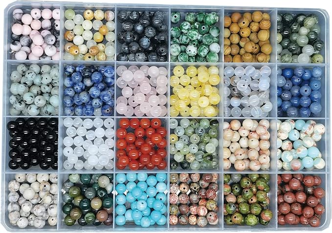720pcs 6mm Natural Round Stone Beads Gemstone Beading Hole Size 1mm Crystal Energy Stone Healing for Bracelet Necklace Earrings Jewelry Making(24 Colors-2,6mm)