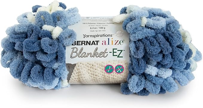 Bernat Alize Blanket-EZ Super Soft Looped Yarn for Beginners, Chunky Yarn for Hand Knitting- No Needles or Hooks Needed, Denim Blues, 2 Pack