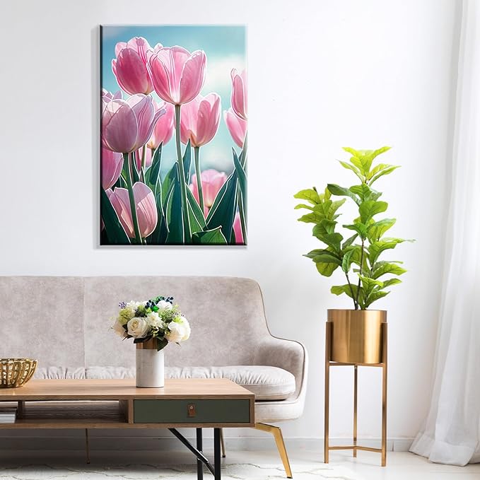 ATDMS Paint by Numbers Kit for Adults with Frame DIY Flowers Paint by Number with Easel Tulips Acrylic Oil Painting Kits for Wall Hanging Home Room Decor 7.87x11.81 Inch