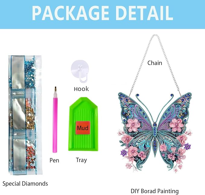 Nivvey DIY Hanging Diamond Art Pendant Painting Kit Butterfly, Special Crystal Gem Craft Painting Kit Ornament, Box Package,9.0x9.8inch