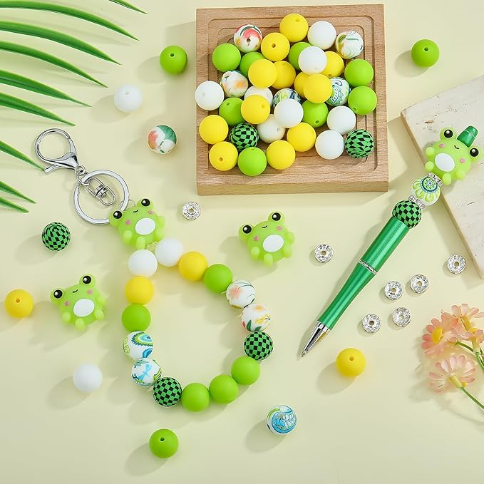45 Pcs 15mm Silicone Beads 3D Animal Focal Beads for Pens Printed Silicone Beads Bulk for Keychain Bracelets Making and Other Handmade Crafts(Frog)