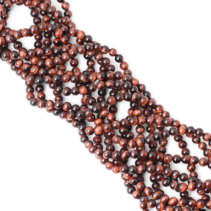 cheavian 60pcs 6mm natural red tiger eye gemstone round loose beads for jewelry making diy findings 1 strand 15"