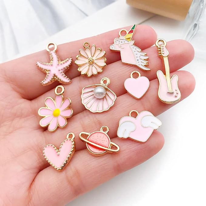 WOCRAFT 40pcs 20 pairs Assorted Enamel Bracelet Charms for Jewelry Making DIY Necklace Bracelet Earrings Keychain Crafting Charms Kit Crafts (Pink-SN991)