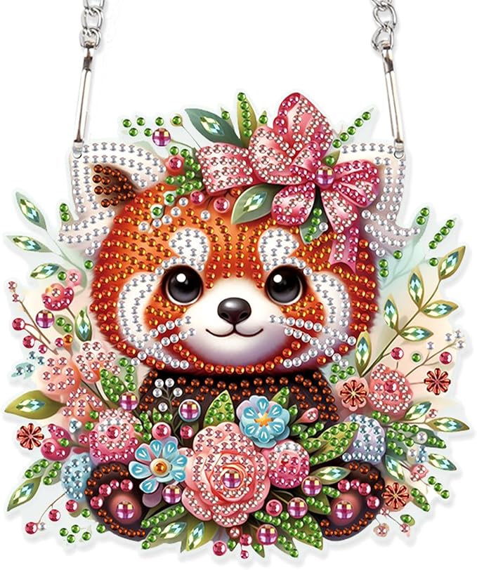 AiYuanzsh Diamond Painting Hanging Pendant Kits Red Panda DIY Crystal Rhinestone Wreath Kits, Colored Point Crystal Diamond Art Window Pendants Home Garden Wall Door Birthday Festival Gifts