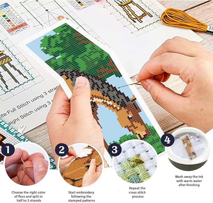 ORIGACH 6 Set Horse Cross Stitch Bookmark Kit for Beginner with Backing Felt Floss Instructions DIY Stamped Embroidery Bookmark Kit for Adults, Book Lovers