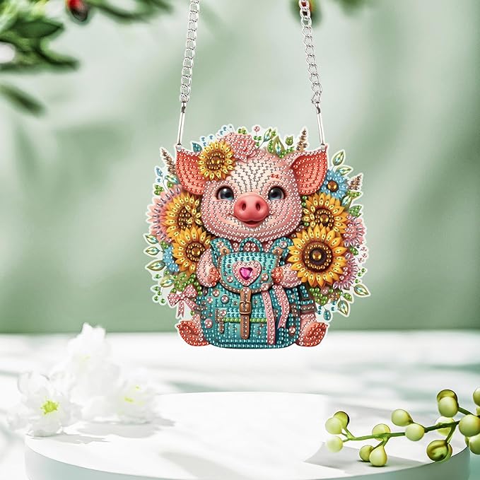 Tontut Pig Sunflower Diamond Art Painting Kits Hanging Decoration,5D Diamond Art Painting,DIY Special Shape Diamond Craft Wall Garden Decoration,Gifts