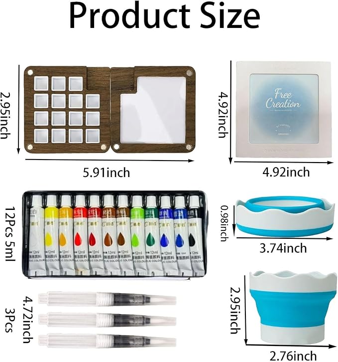 Mini Watercolor Paint Set with 15 Grid Travel Portable Palette Pocket Artists Wooden Gird Paint Box for Kids Painters Students