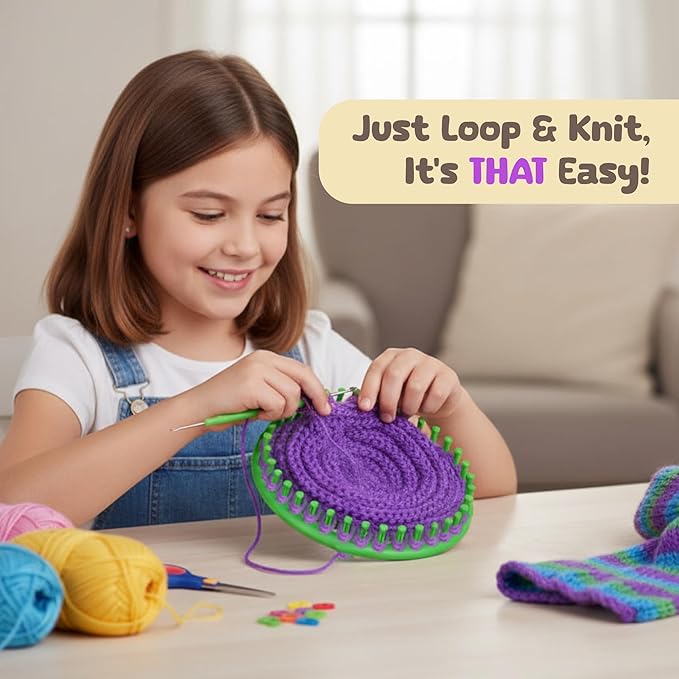 olikraft knitting loom kit - 4 round, 2 rectangular yarn looms - chunky blanket loom - for crochet, hat, scarf