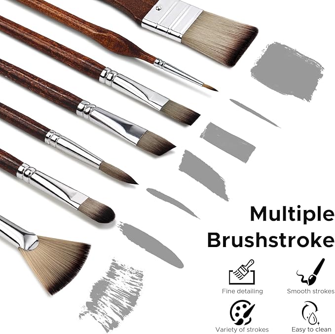 Bougimal 33 Pcs Paint Brush Set, Artist Paint Brushes for Acrylic Painting, Oil, Watercolor, Gouache, with Flat Round Filbert Fan Angle Detail Brush, Suitable for Artists and Beginners (Tawny)