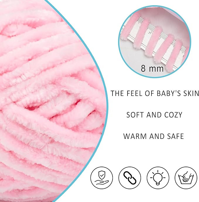 Yiju Velvet Chenille Yarn for Crocheting and Knitting, Soft Chenille, 2pack Pink (4oz 132yds Each)