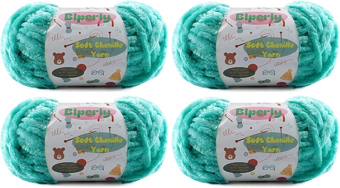 4 * 100g Velvet Chenille Chunky Yarn for Crocheting - 49.2yds per Skein Plush Fluffy Yarn - Easy to Use for Baby Blankets, Knitting Creations & DIY Crafts (4, Lake Blue)