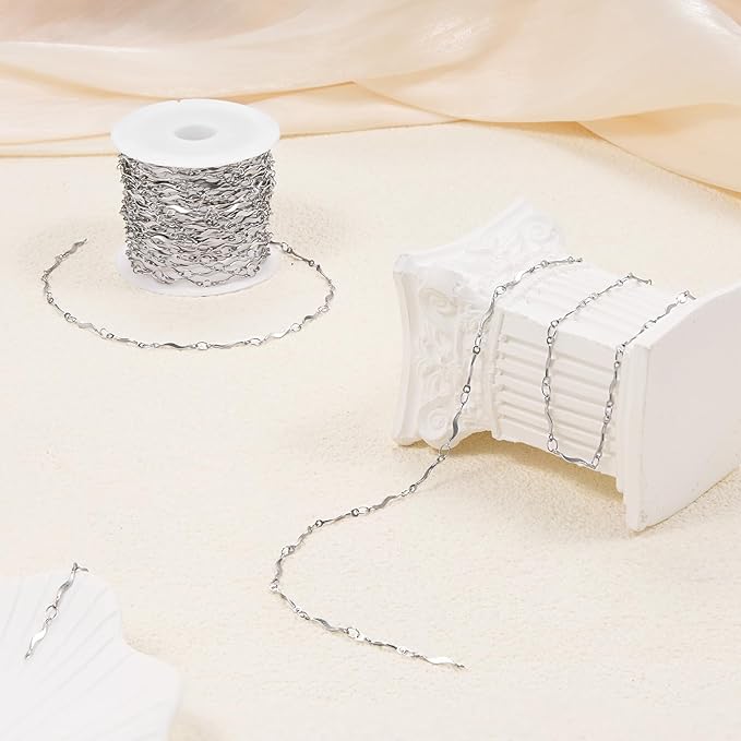 5 Meters Stainless Steel Jewelry Chain for Jewelry Making Stick Link Chains with Jump Rings and Lobster Clasps