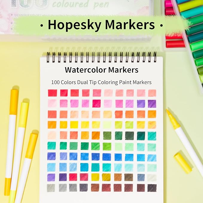 100 Colors Markers for Adult Coloring Books No Bleeding - Dual Tip Water Based Art Coloring Markers Set for Drawing, Painting, Fine Tip and Brush Tip Brush Pens for Artists(White Barrel)