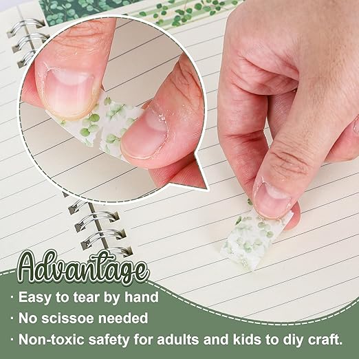 Whaline 12 Rolls Greenery Washi Tapes Watercolor Plants Eucalyptus Masking Tape 15mm Green Leaves Decorative Tape Stickers for Scrapbook Journal Planner DIY Craft Gift Wrapping, 16.4ft