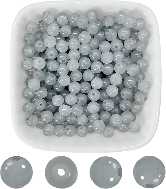 6mm Round Glass Beads for Jewelry Making, 900Pcs Glass Seed Beads for Bracelets, DIY Crafts (Light Grey)
