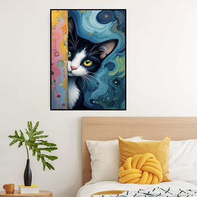 igoodom Cat Diamond Art Kits for Adults, Black Cat Diamond Painting Kit, Full Drill Round Diamond Art Kits, DIY Gem Art and Crafts for Home Wall Decor Gift 12x16inch