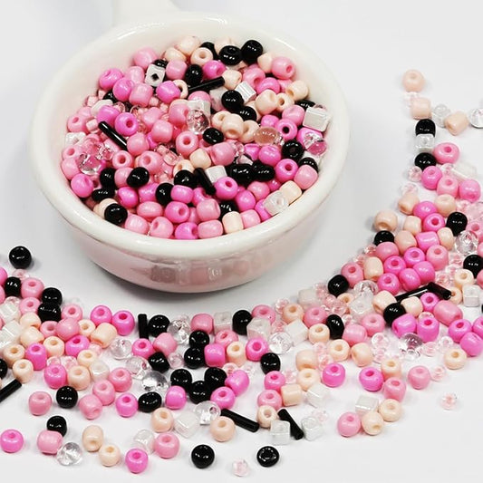 Bulk 4mm Pink & Black Seed Beads for Jewelry Making 110 Grams About 1600pcs,6/0 Glass Craft for Making Earrings, Bracelets, Pendants, Waist Jewelry, DIY Handmade Seed Beads(Pink & Black Mix)