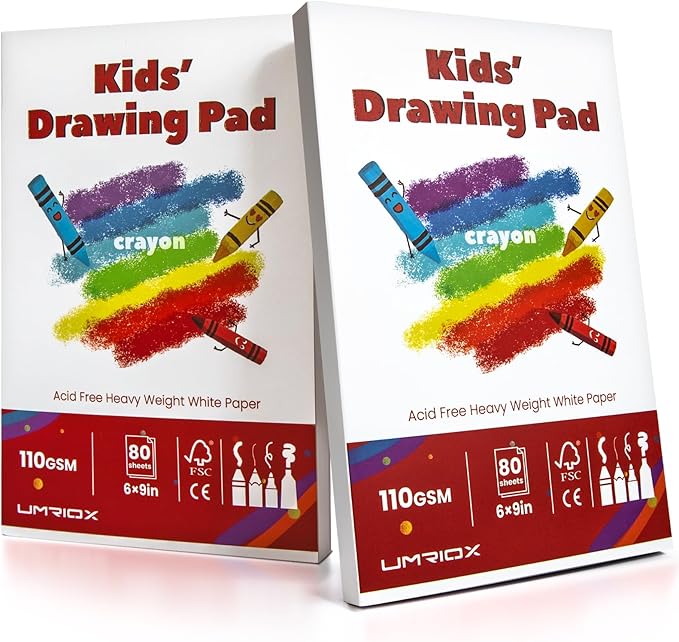 umriox drawing pad for kids, 6" x 9" sketch book, 2-pack sketch pad (80 sheets each), 110gsm acid-free drawing paper, glue-bound art sketchbook for kids' classroom, travel & school art supplies
