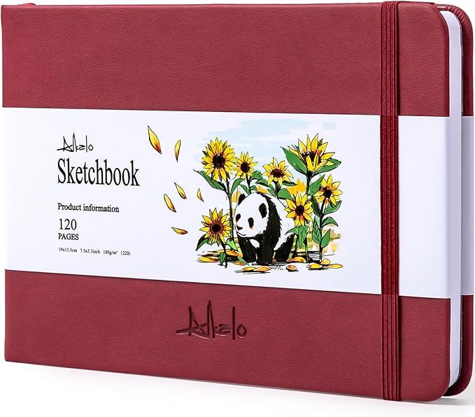 ALKALO Square Sketchbook for Drawing, 120 Pages Sketch Book, 122LB/180GSM Thick Paper, Mixed Media Sketchbook for Charcoal Pencil, Inks Pen, Colored Pencil, Acrylic Marker, Oil Pastel