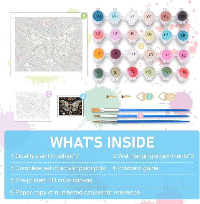 Offito Paint by Numbers Kit for Adults - Butterfly Acrylic Adult Paint by Number Kits on Canvas for Beginner, Butterfly DIY Oil Painting by Numbers for Adults Kit, Perfect for Home Decor Gift 16"x20"