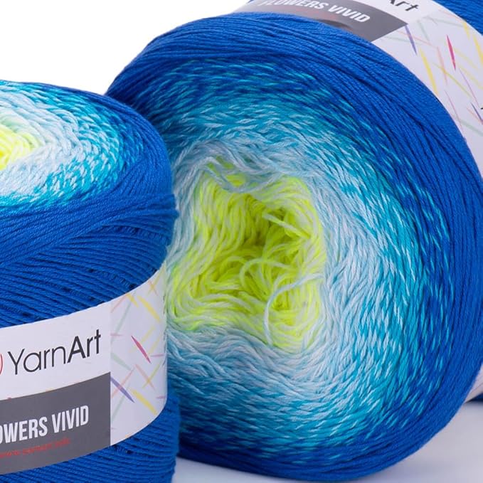 Yarn Art Flowers Vivid Yarn 250gr 8.80 oz 1094yds 55% Cotton 45% Acrylic Multicolor Cotton Fine Yarn Rainbow Crochet Spring Summer (510)
