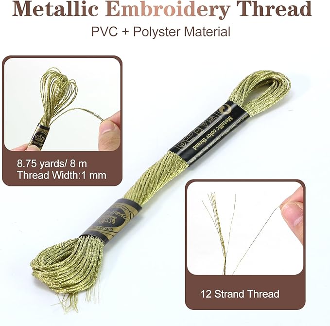 12 Skeins Embroidery Floss, Deep Red Metallic Embroidery Thread Polyester Cross-Stitch Threads for Hand Embroidery String Art DIY Creation