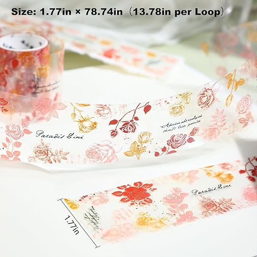 Botanical Impressions PET Tape Set – 6 Floral & Leaf Designs, Transparent Adhesive Craft Tape for Scrapbooking, Junk Journal, Card Making & DIY Decoration